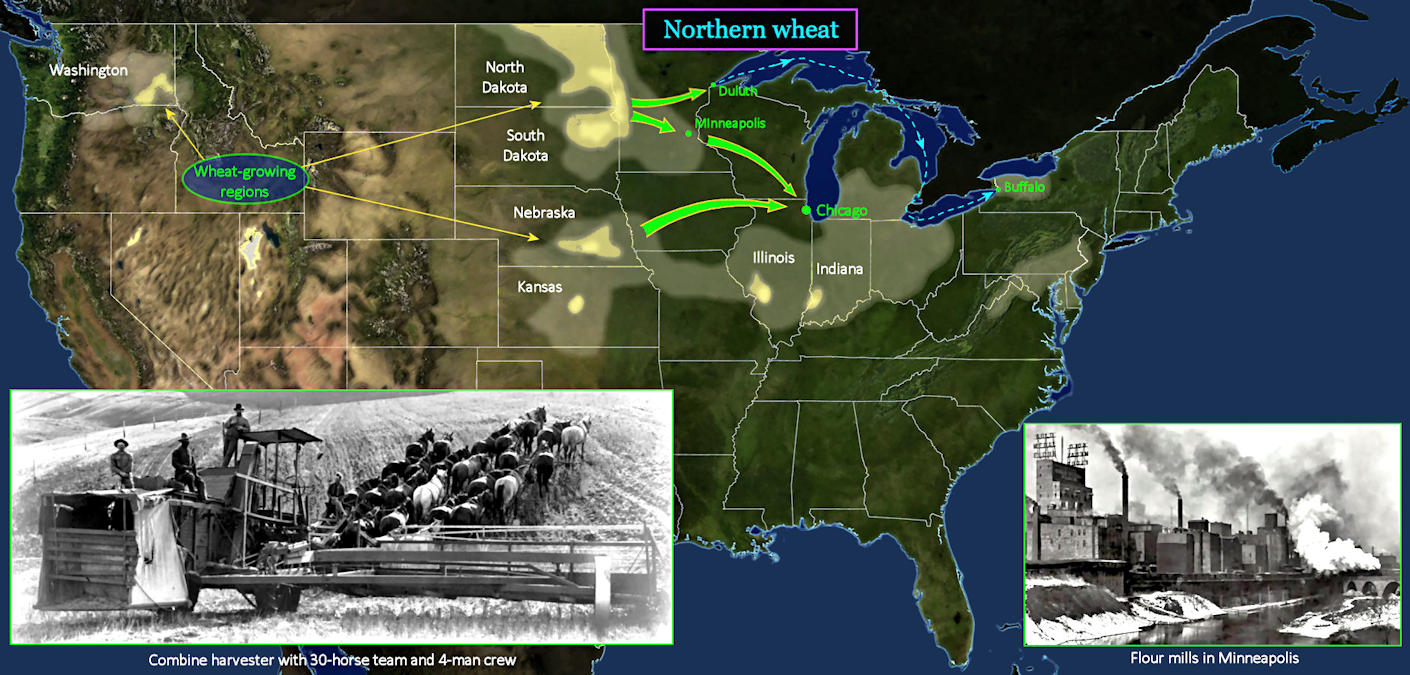 Wheat to Minneapolis, 1910 map